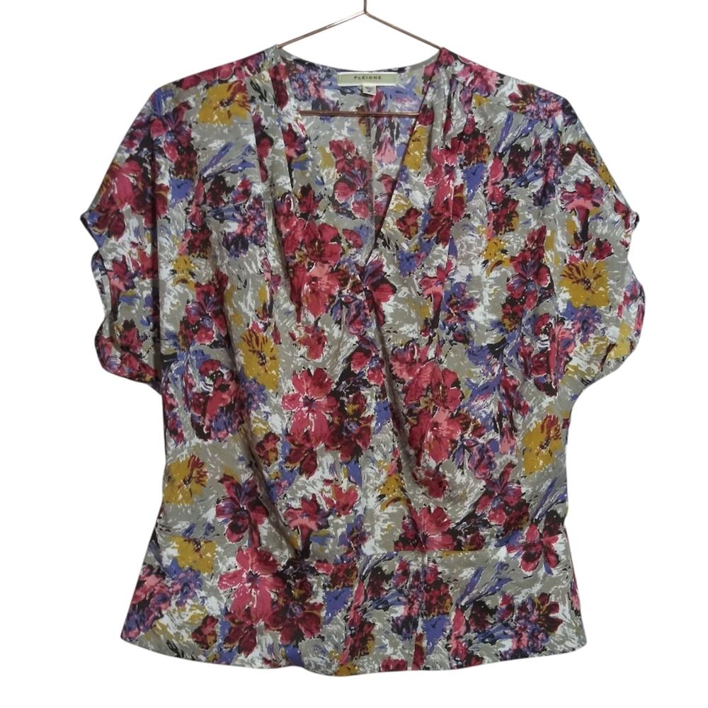 Pleione Floral Wrap Lightweight  Women's Blouse Top Size Small